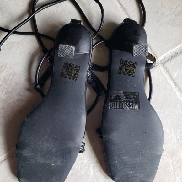 [Great Condition] MISSGUIDED Black Lace Up Tie Heels - Square Toe - 3" -  EU36 - Picture 5 of 6